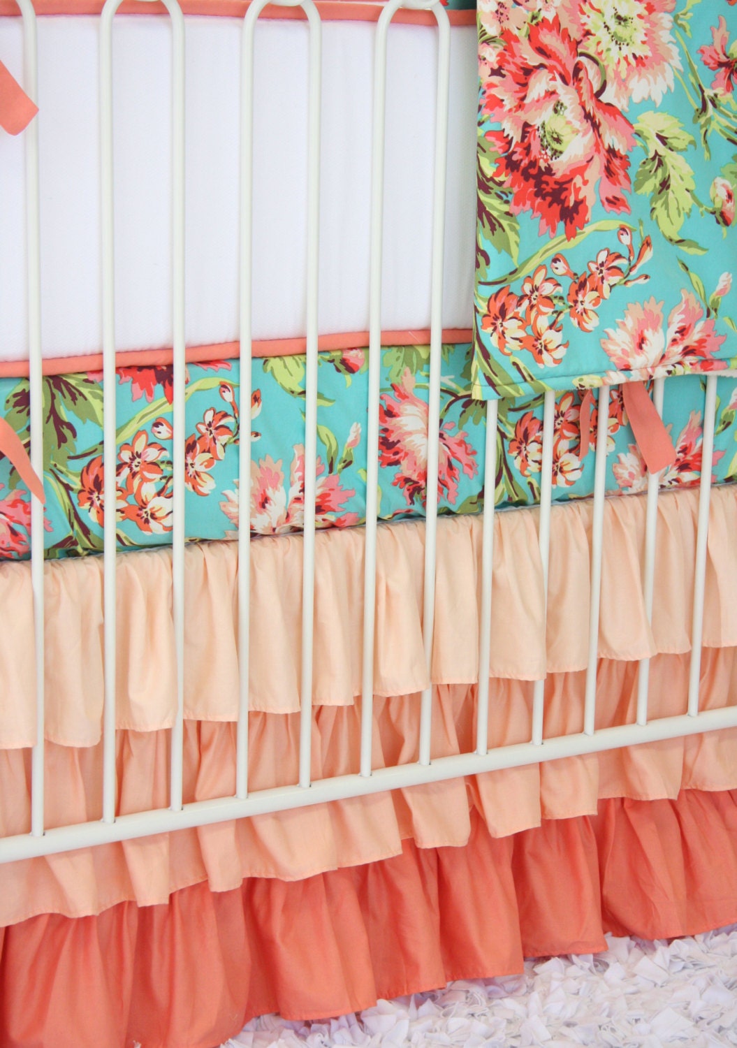 Coral Camila Ruffle Baby Bedding Set Crib set Coral Teal