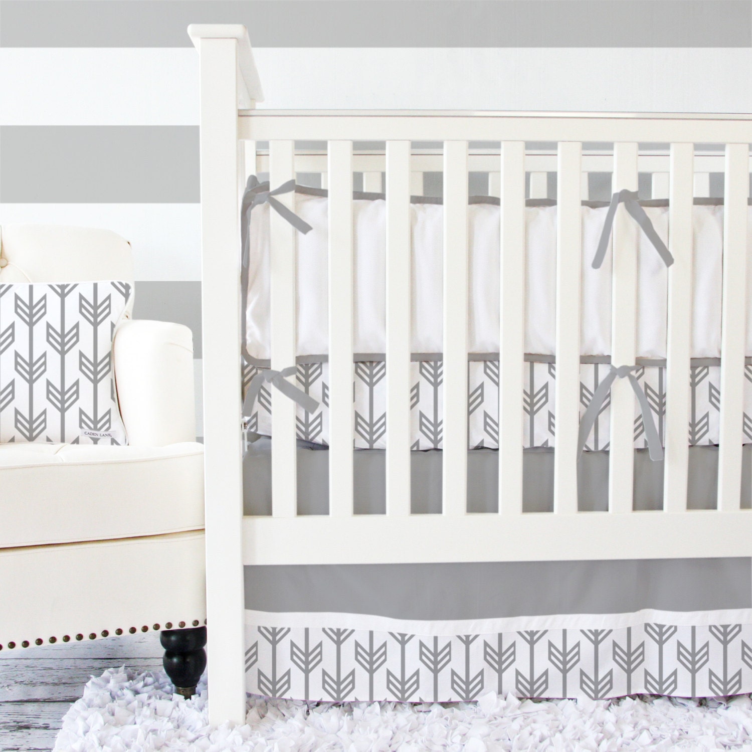 Gray & White Arrow Baby Bedding gender neutral crib set