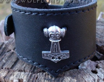 Men's Viking Thor's Hammer Cuff Bracelet – Steel Celtic Knot Bangle, Norse Mythology Jewelry