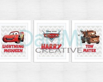 Personalised Print Set - Disney Cars 2 Art Print - Nursery Art - Nursery Decor - Bedroom Art - Bedroom Decor