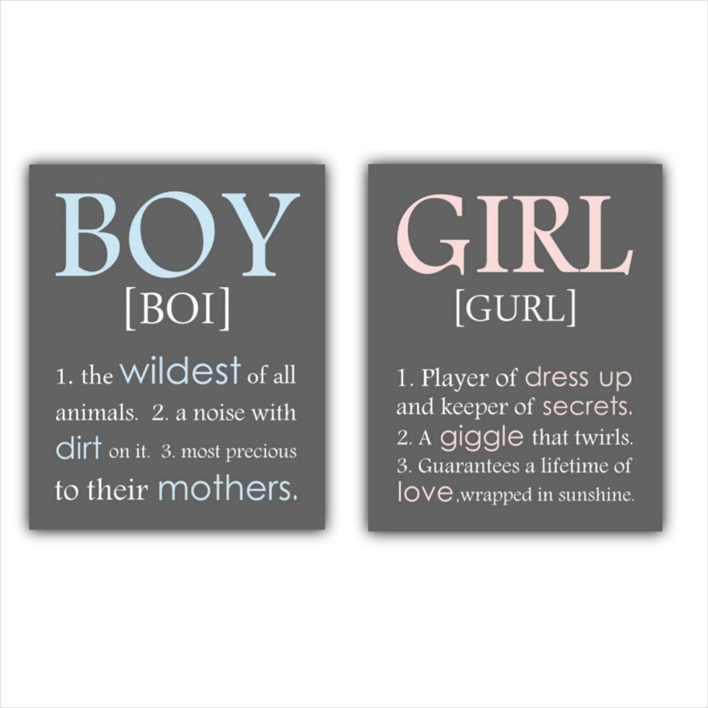 BOY and GIRL definition print or canvas set a noise with
