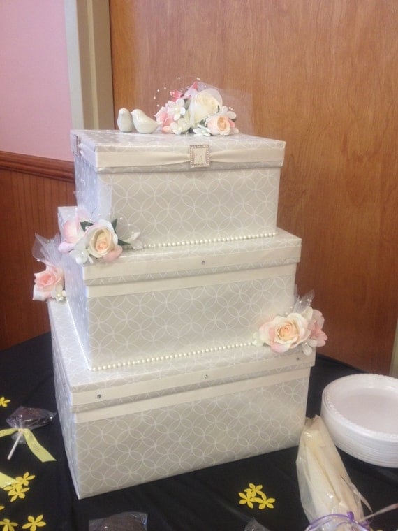 Three tier Wedding Cake Card Box Bridal Shower Black and