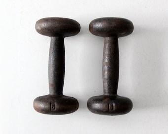 vintage hand weights, 5 lb metal dumbells