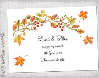Printable Save The Date Template Quot Fall Quot Wedding Save The Dates You Edit Autumn Leaves Save The Fall Save The Date Templates Free