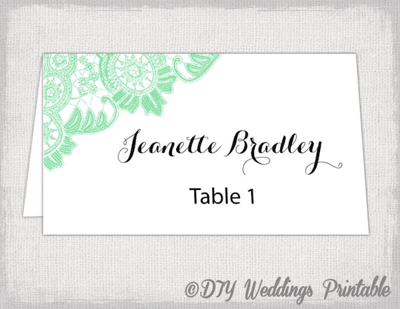 Place card template Mint lace wedding place card templates