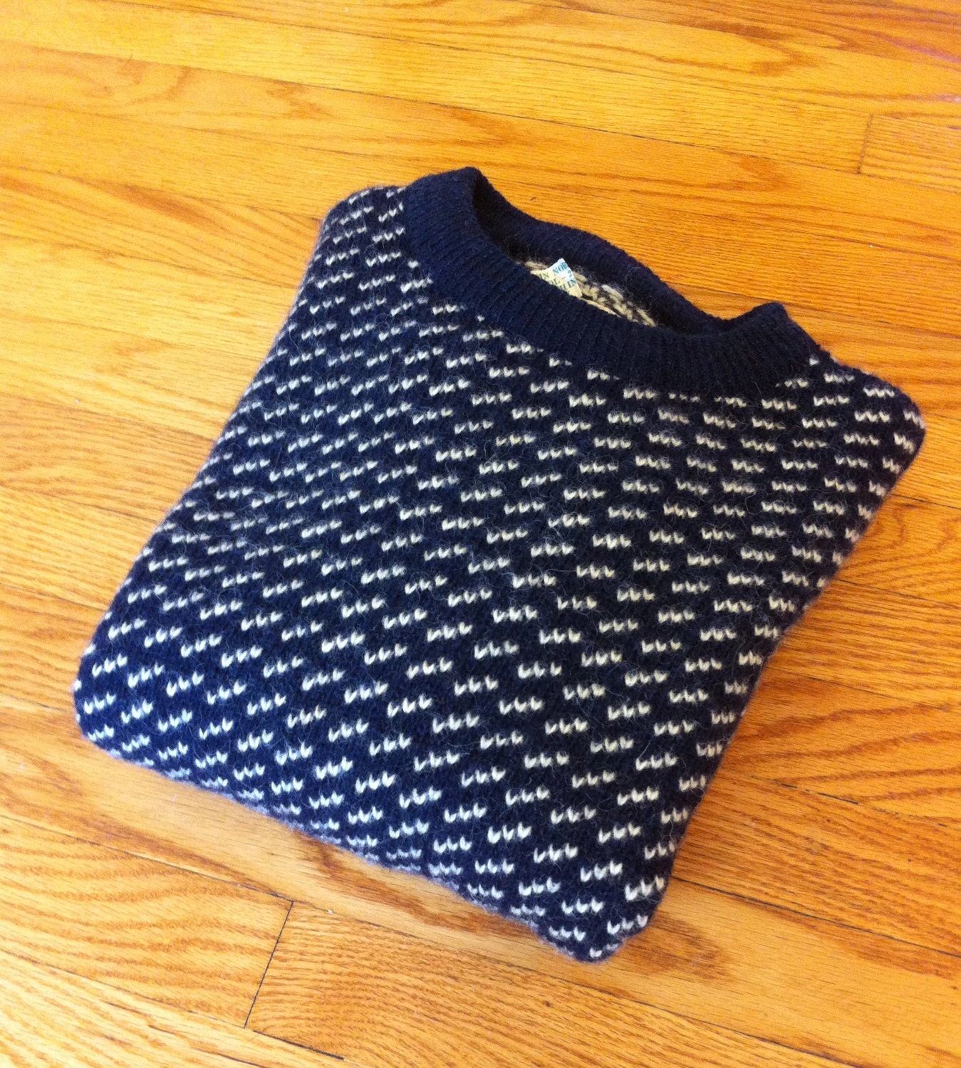 LL Bean Norwegian Birdseye Knit Sweater Navy Blue by GrandWagoneer