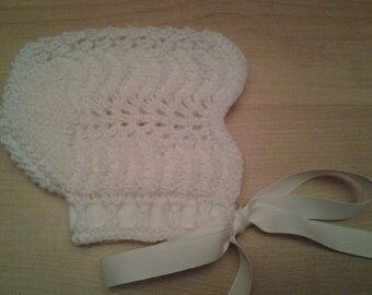Knit Baby Bonnet - Feather & Fan Baby Bonnet - 3 Months
