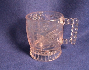 Antique EAPG Beaded Handle Bird Mug - Bryce Brothers -Antique Glass Mug - Circa 1880 (258)