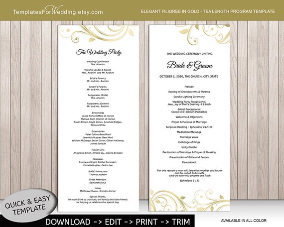 Items Similar To Diy Wedding Program Template Ceremony Programs Instant Download Editable Word Document Wedding Program Template