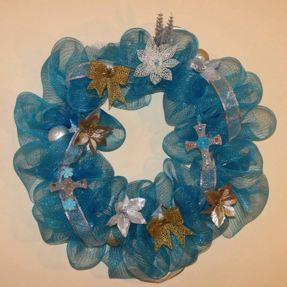 Winter/Holiday/Christmas Turquoise Deco Mesh Wreath