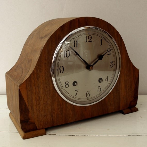 Vintage Garrard Walnut Mantle Clock Art Deco c. 1931