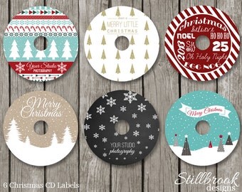 Christmas CD/DVD Label Template Set - Xmas Holiday CD Stickers for Photographers - CLCS1