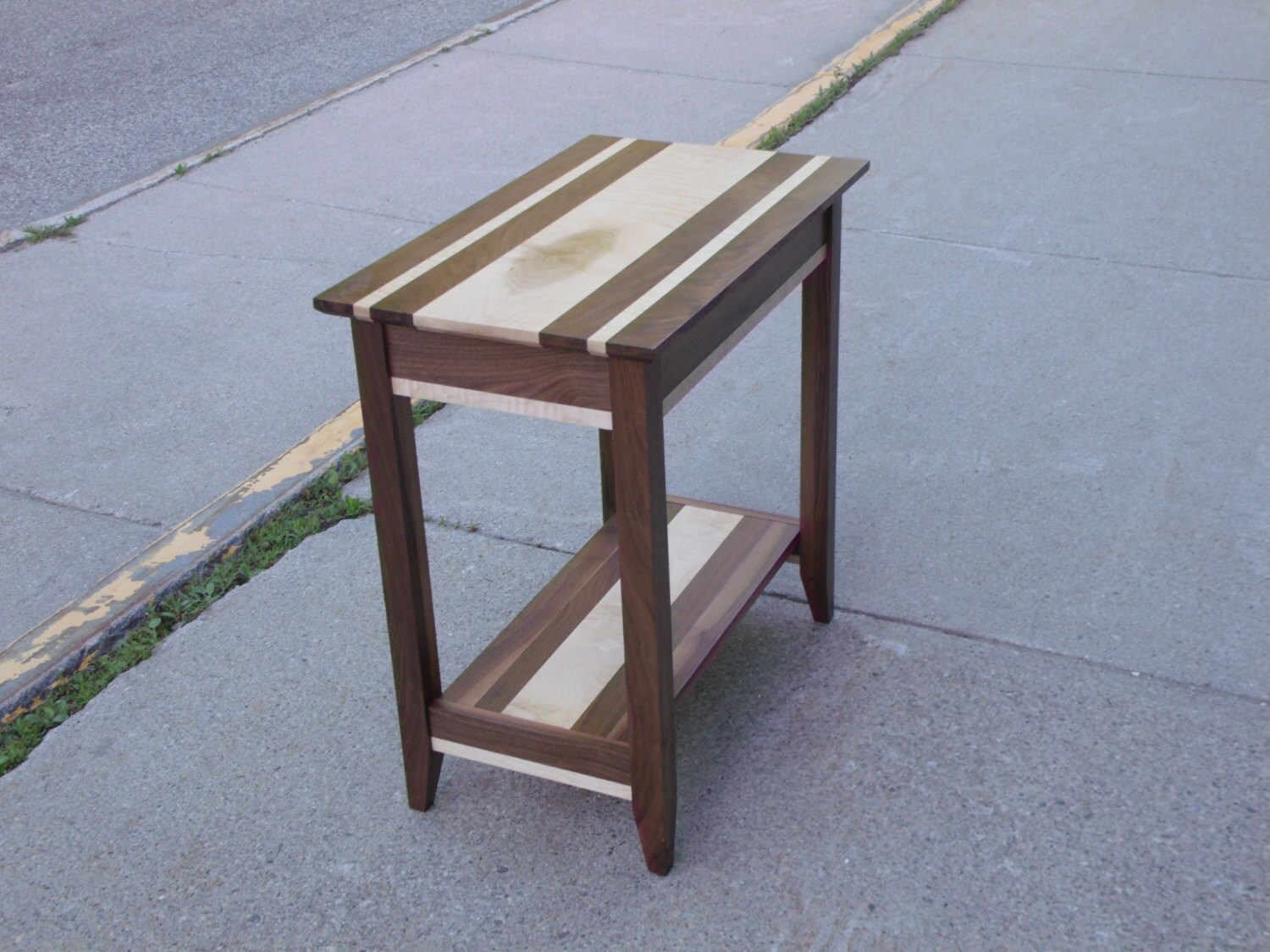 Handmade End Table Walnut and Curly Maple with shelf