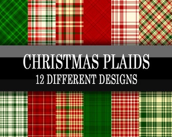 Scrapbook Paper - Digital Download - Christmas Plaid - Red, green, white plaid printable designs - Holiday Paper Pack