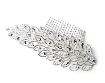 Modern Side Hair Comb with Marquise & Round Cut Rhinestones