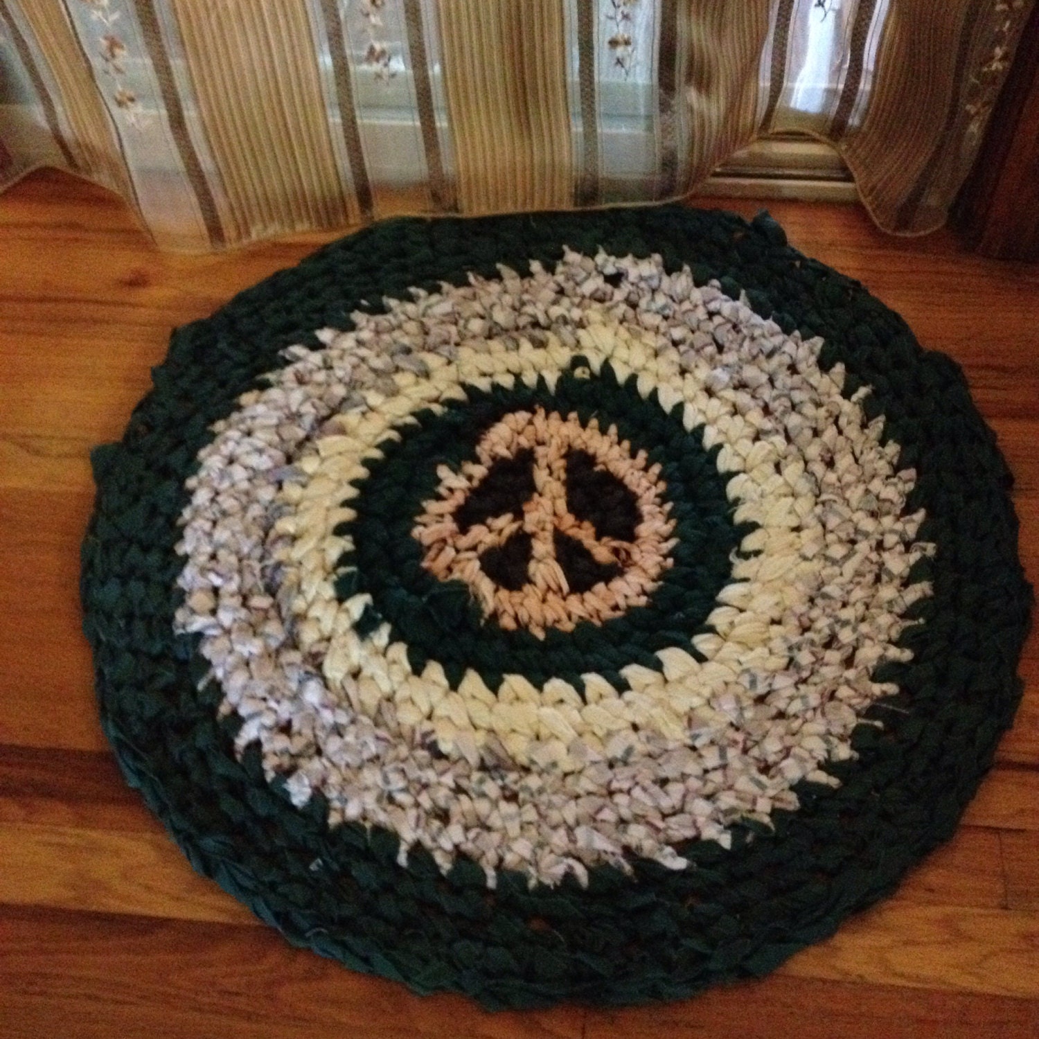 30 Hand crocheted peace sign rag rug