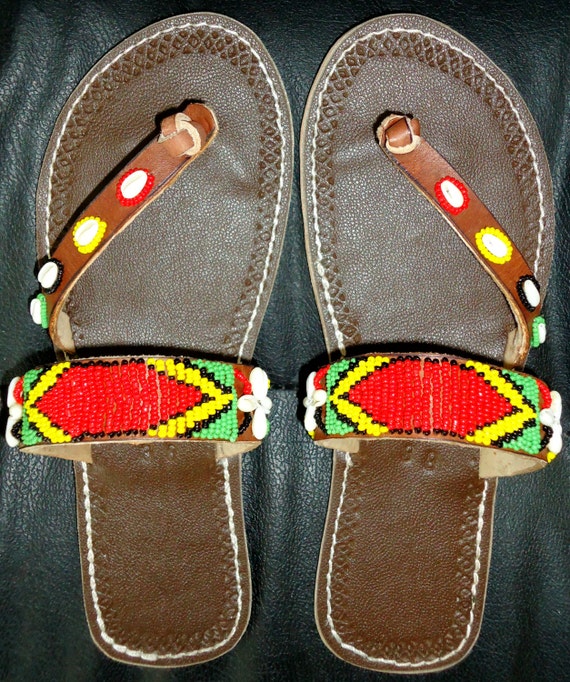 African Rasta Colour Leather Sandals by Africanheritagegifts