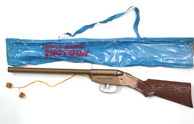 Vintage Toy Double Barrell Cork Pop Gun Tin Western Shotgun