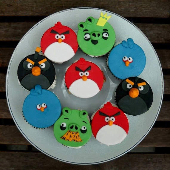 Angry Birds Cupcake Toppers one dozen by CheekyCaker on Etsy