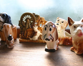Lot of Dog Ceramics Including McCoy Planter. Dog Planter. Dog Vase. Gift For Dog Lover. Scottish Terrier. Cocker Spaniel. American Bulldog.