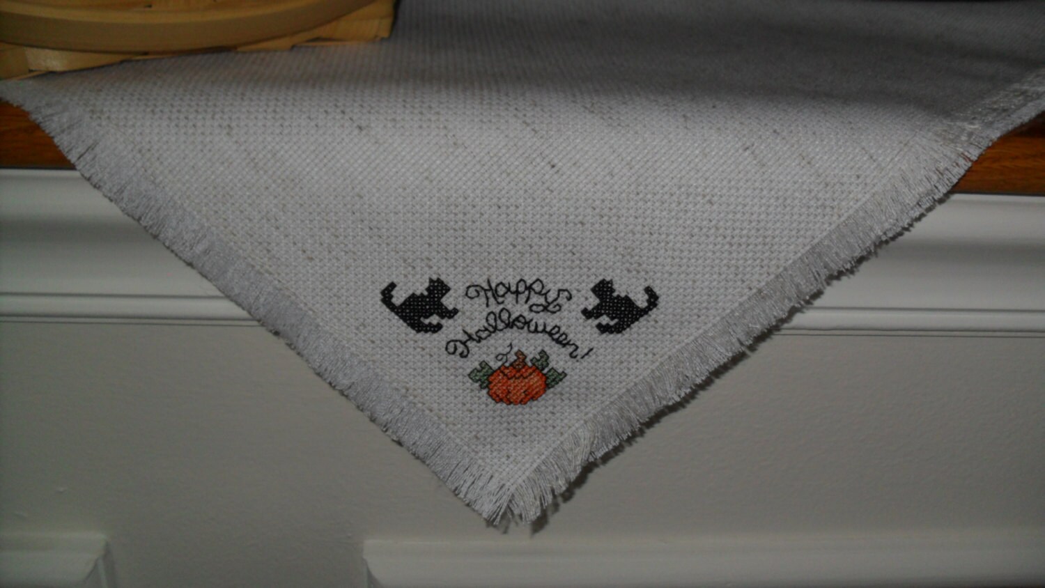 Cross Stitch Halloween Bread Cloth/Basket Liner/Shelf Decor