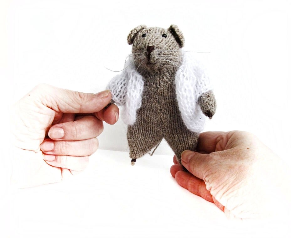 rat gray toy mouse gray toy rat white knitted toy baby by PetsLair