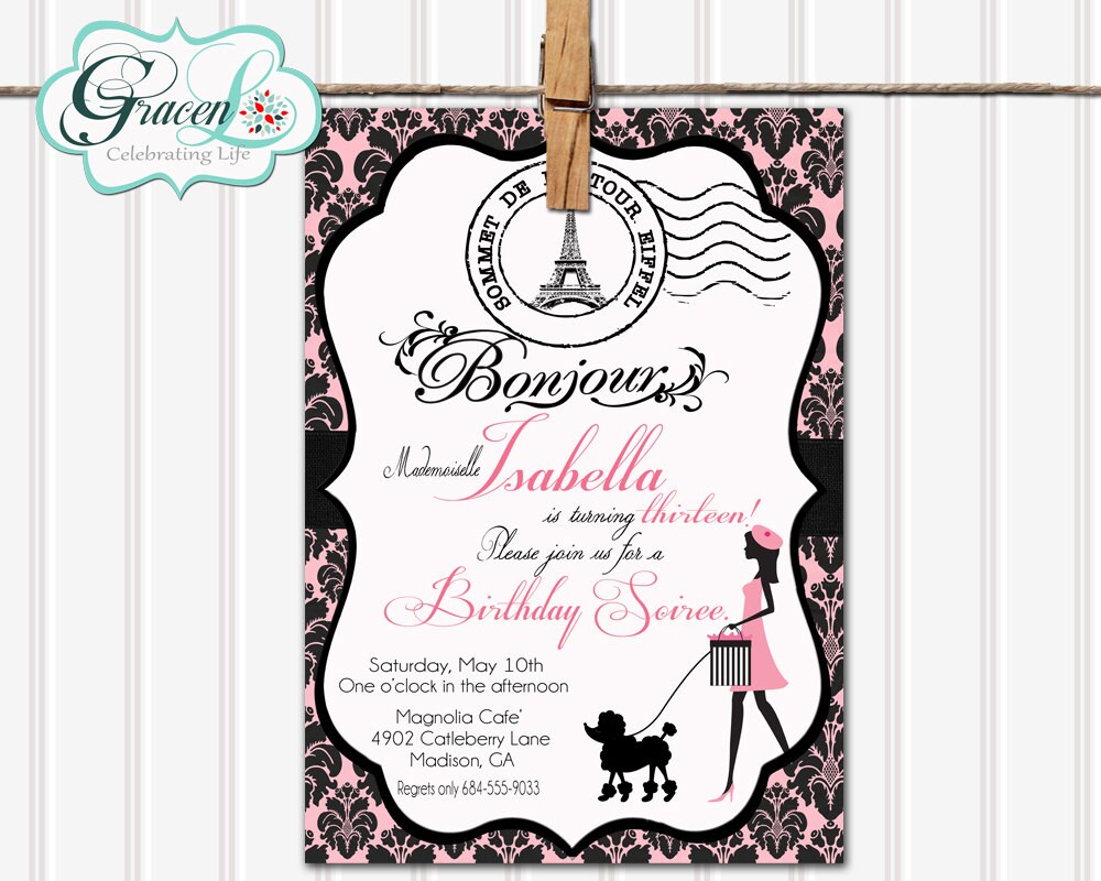 Paris Birthday Invitation A Night in Paris Birthday