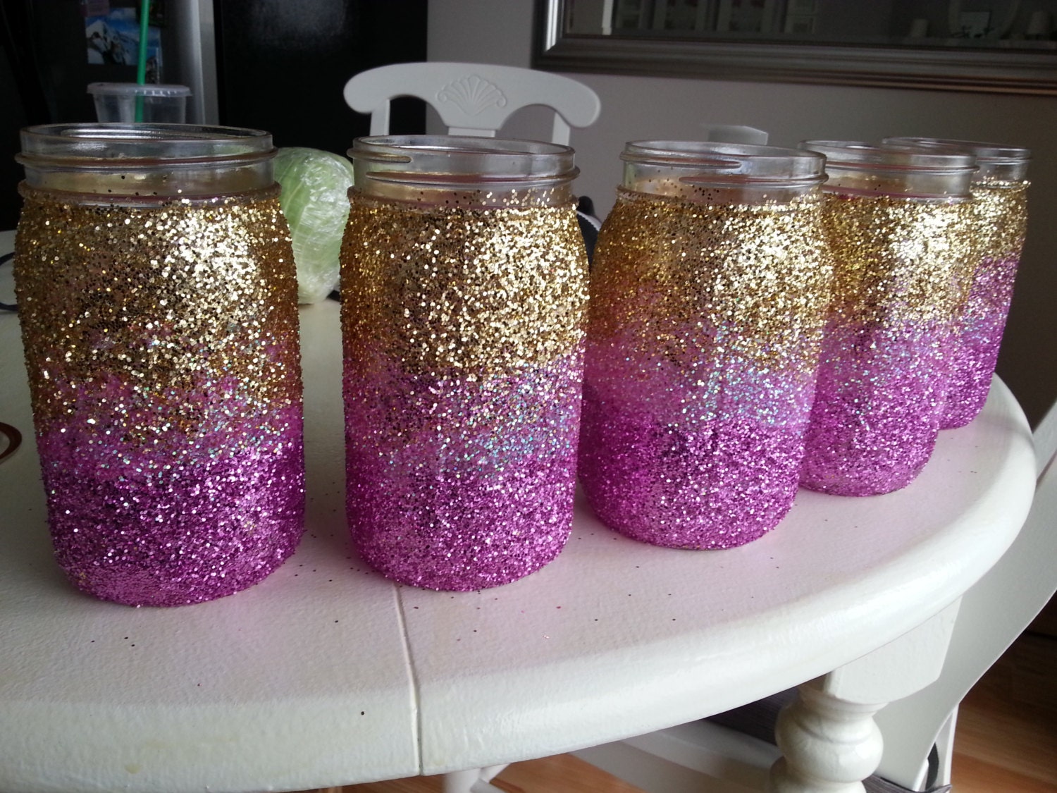 Gold & Pink Glitter Mason Jars quart size