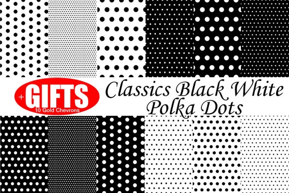 Classic Black and White Polka Dot Digital Paper scrapbook printable invitation Clip Art Party vector graphics White with Black polka dots