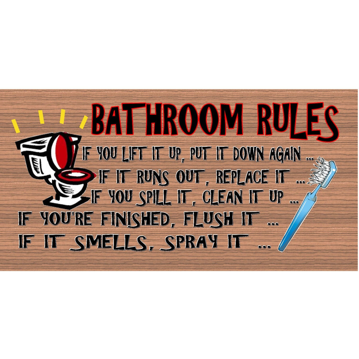 Bathroom Wood Signs Bathroom Rules plaque GS019 Bathroom