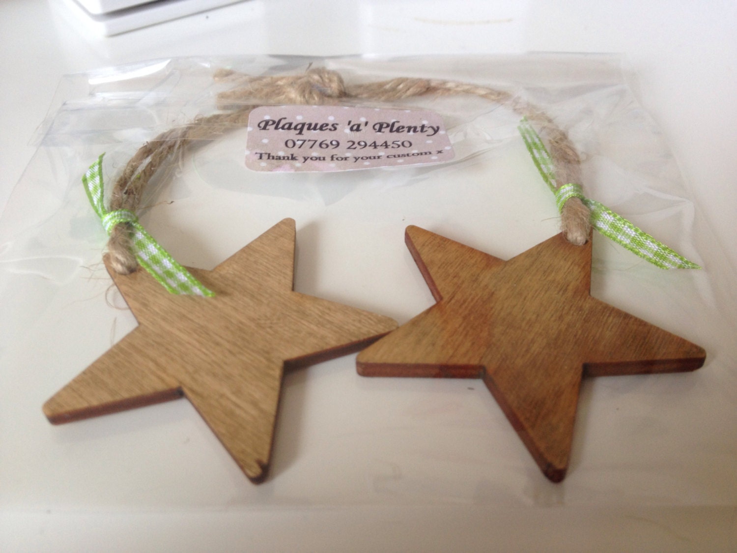 Handmade wooden star decoration hanging christmas tree ornament 2 per pack