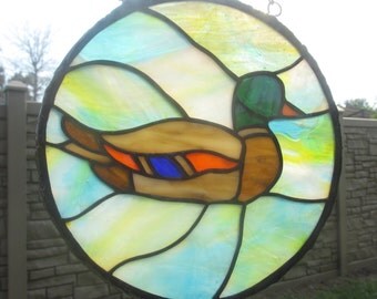 stained glass suncatcher (panel) floating duck