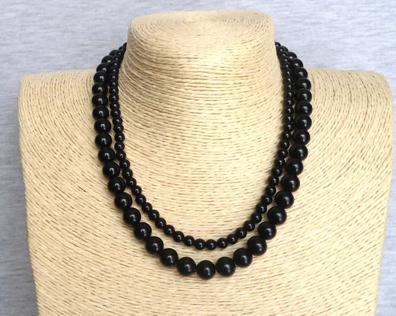 Black Pearl Necklace Glass Pearl NecklaceTwo Strands Pearl