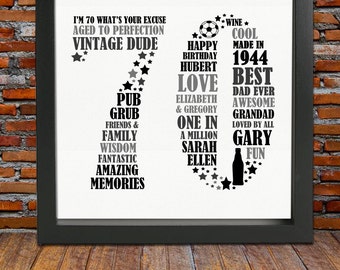 Framed 70th Birthday Gift - 70th birthday, 70th birthday gift, personalized birthday print, unique 70th birthday, 70th birthday for him