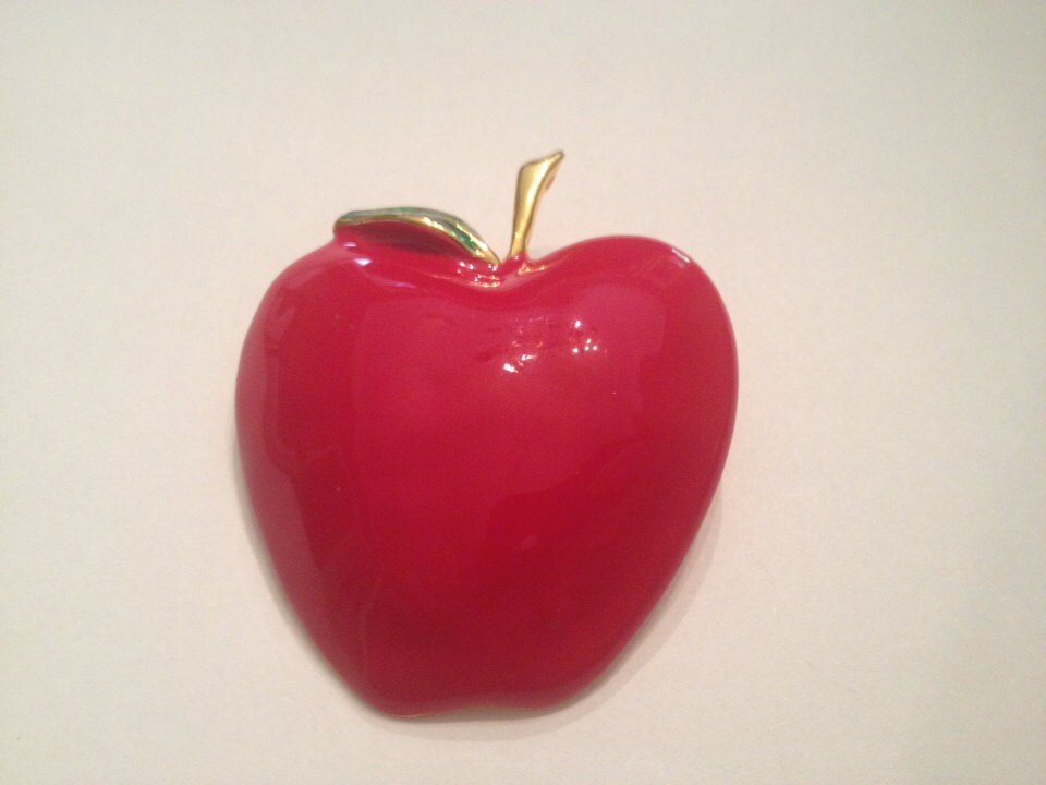 Vintage Red Enamel Apple Brooch Pin Costume Jewelry