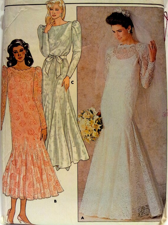 1980s Dress  Slip  and Veil Butterick 4144 Size 8 Bust by 