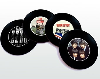 The Beatles Magnetic round Coasters Including Wooden Stand Set, Unique Souvenir, FREE SHIPPING