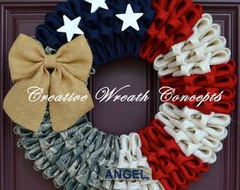Military Wreath with Name Tape
