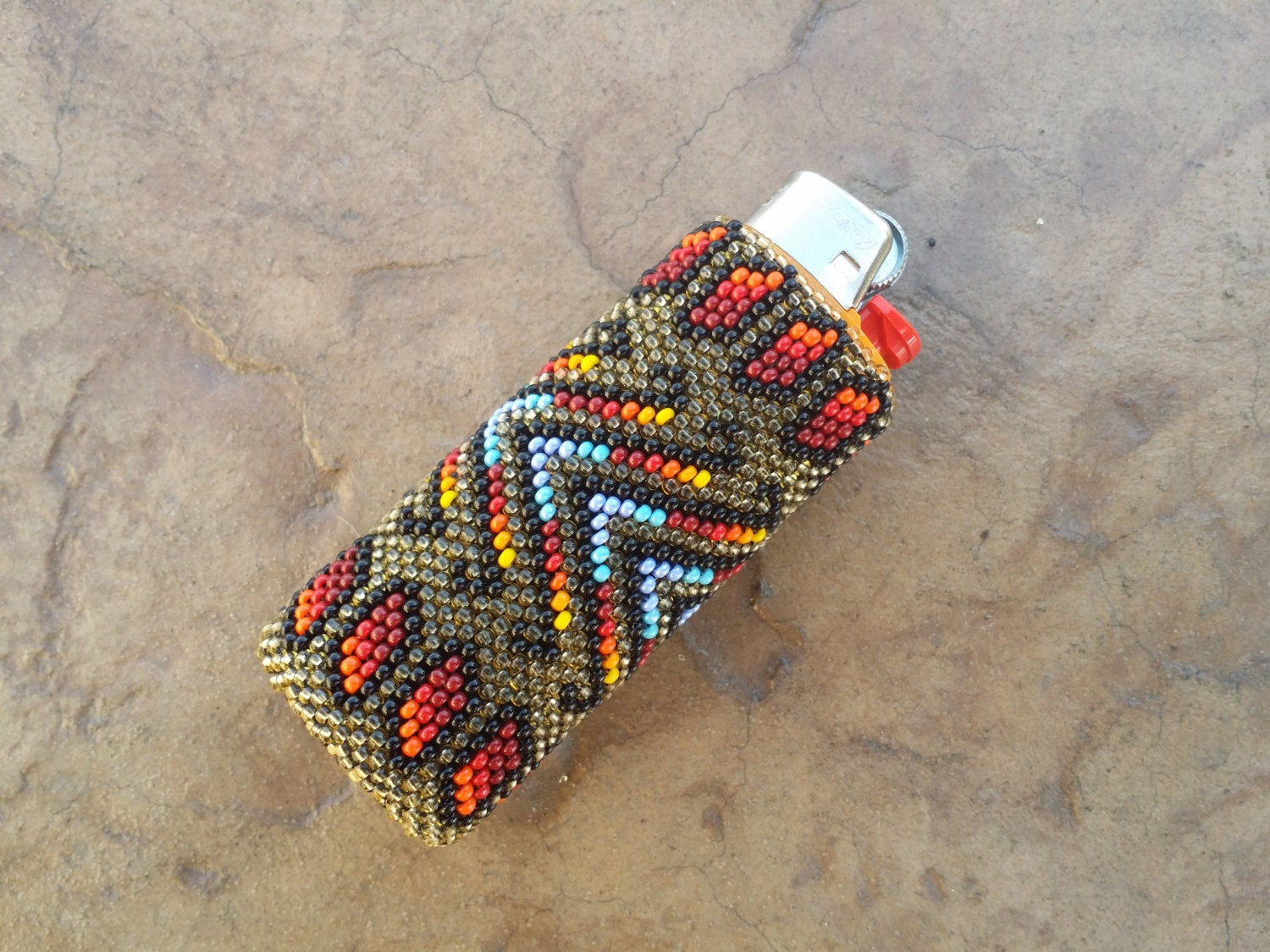 Native American Beaded Lighter Cover/Case by AmandasBeadingHeart