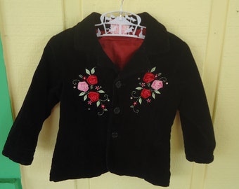 Beautiful Rosy & Floral Embroidery on Velvety Soft Jacket Size 2T