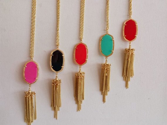 Designer Inspired Gem and Tassel necklace