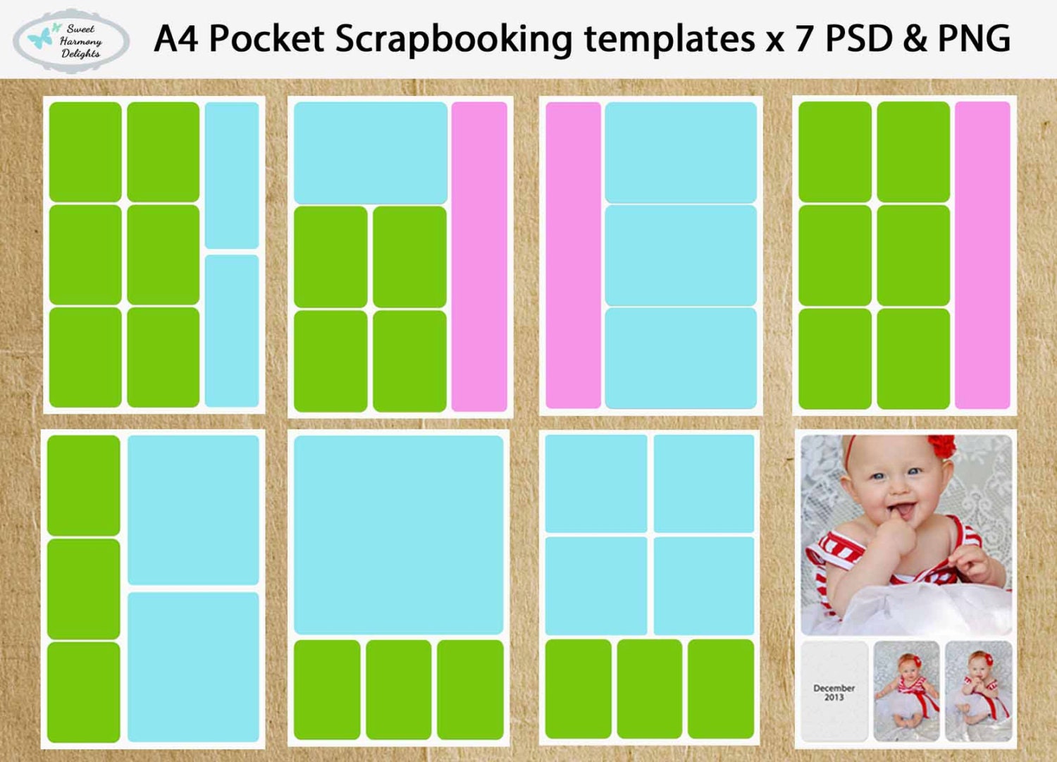 Digital Project Life Pocket Scrapbooking Template Set A4 X 7 How To Make A Digital Scrapbook Template