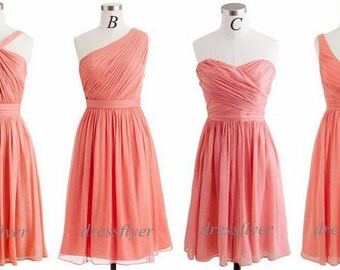 Four Light Coral Bridesmaid Dresses, Custom Strapless / Straps / One ...
