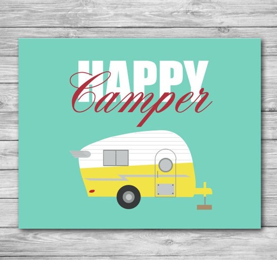 Wall Art Happy Camper Wall Art Print Trailer RV Home 8 x 10