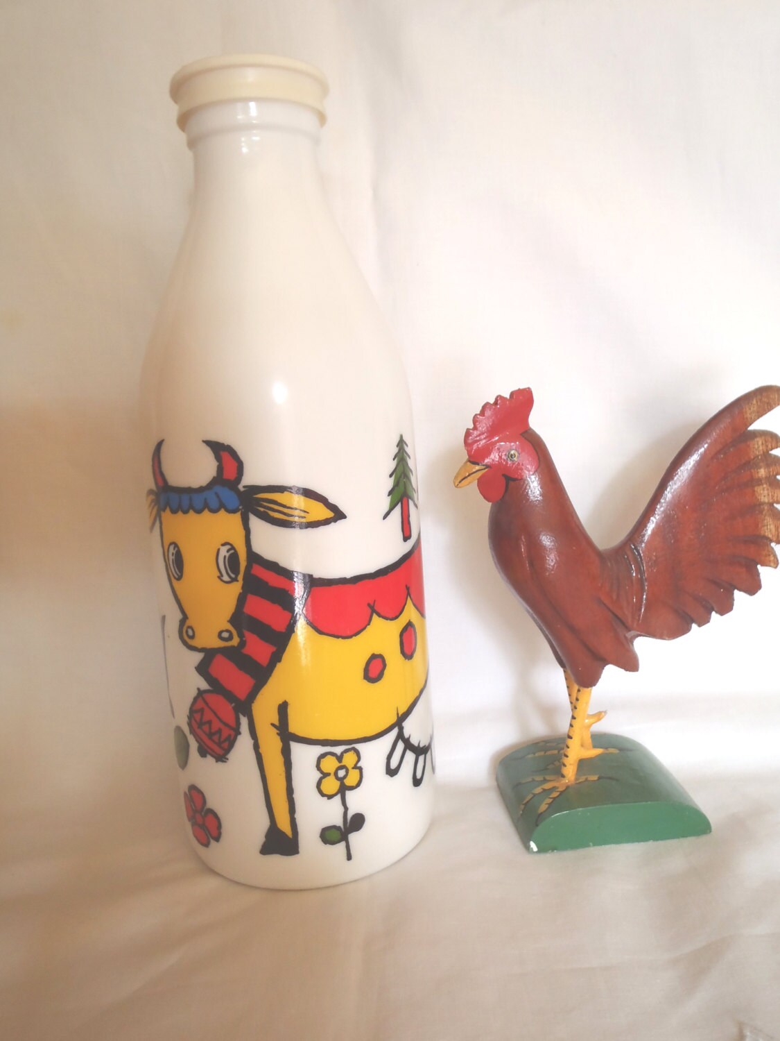 Retro Milk Glass Bottle Bottle with a Cow by Dupasseaupresent
