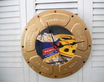 Kodak 10" Gold Movie Can Wall Clock With Film, With Or Without Picture In Center