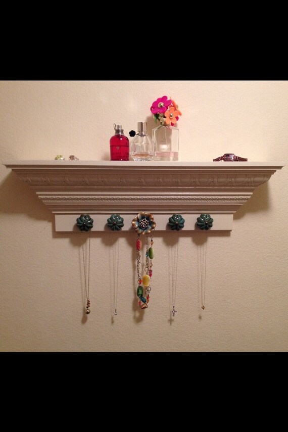 Items similar to Necklace Holder, 24" Crown Molding Floating Wall Shelf