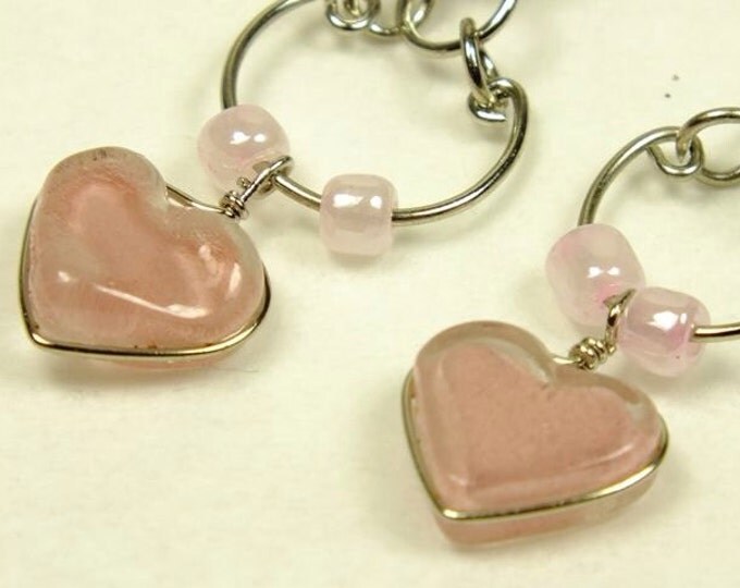 Storewide 25% Off SALE Beautiful Delicate silvertone wire chandelier earrings with pink heart shaped dangling bead.