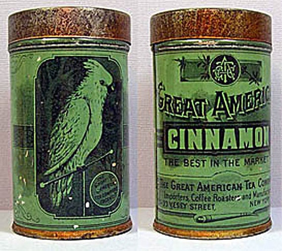 Great American Cinnamon Vintage Spice Can with Cockatoo on the can