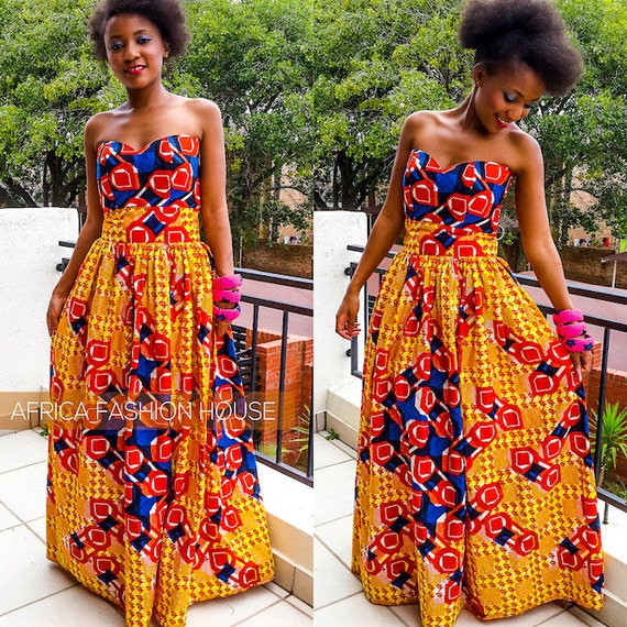 Items similar to Orange African Print Evening Dress on Etsy